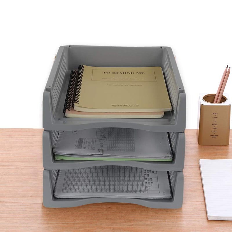 Lesbin 6-Pack Gray Plastic Stackable Paper Letter Tray, Stacking Document Trays - Image 5